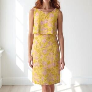 Badgley Mischka Yellow and Pink Midi Dress